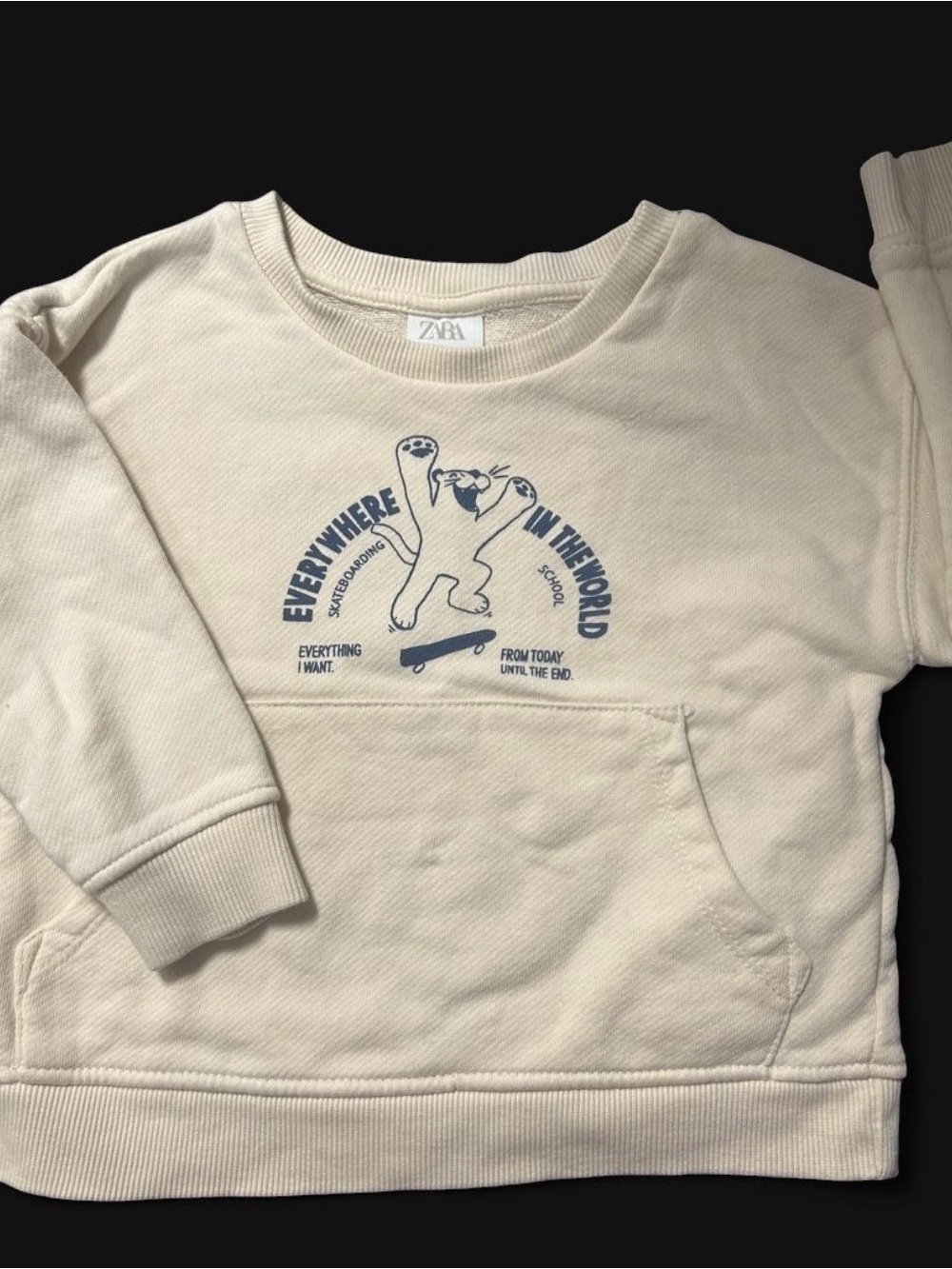 Zara Cream Sweatshirt with Navy Skate Graphic